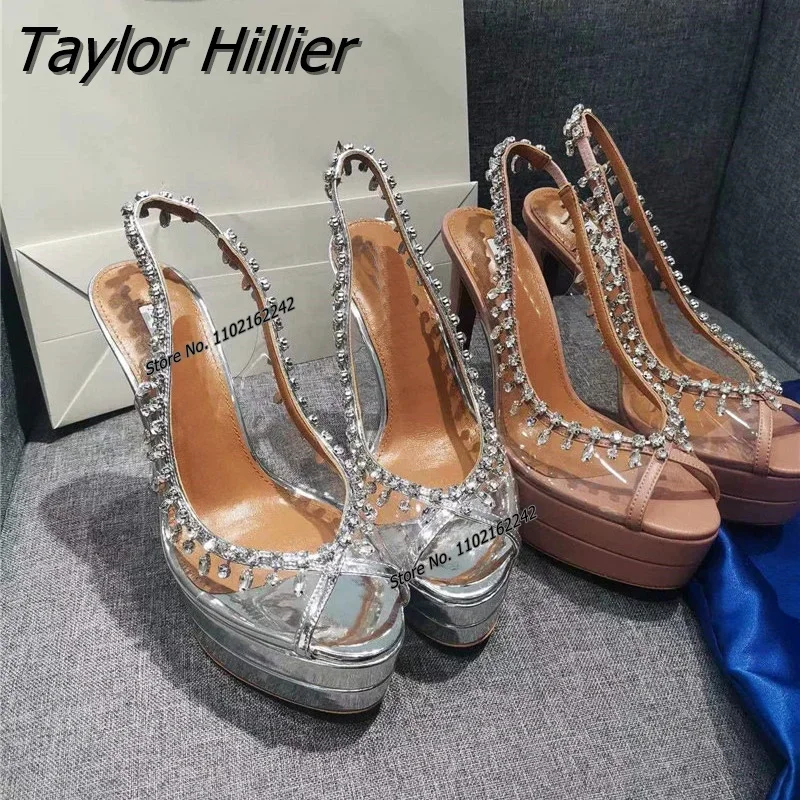 Luxury Brand Open Toe Wedge Sandals Rhinestone High Heels Back Strap Platform Women'S Shoes Fashion Sexy Gladiator T-Stage Show