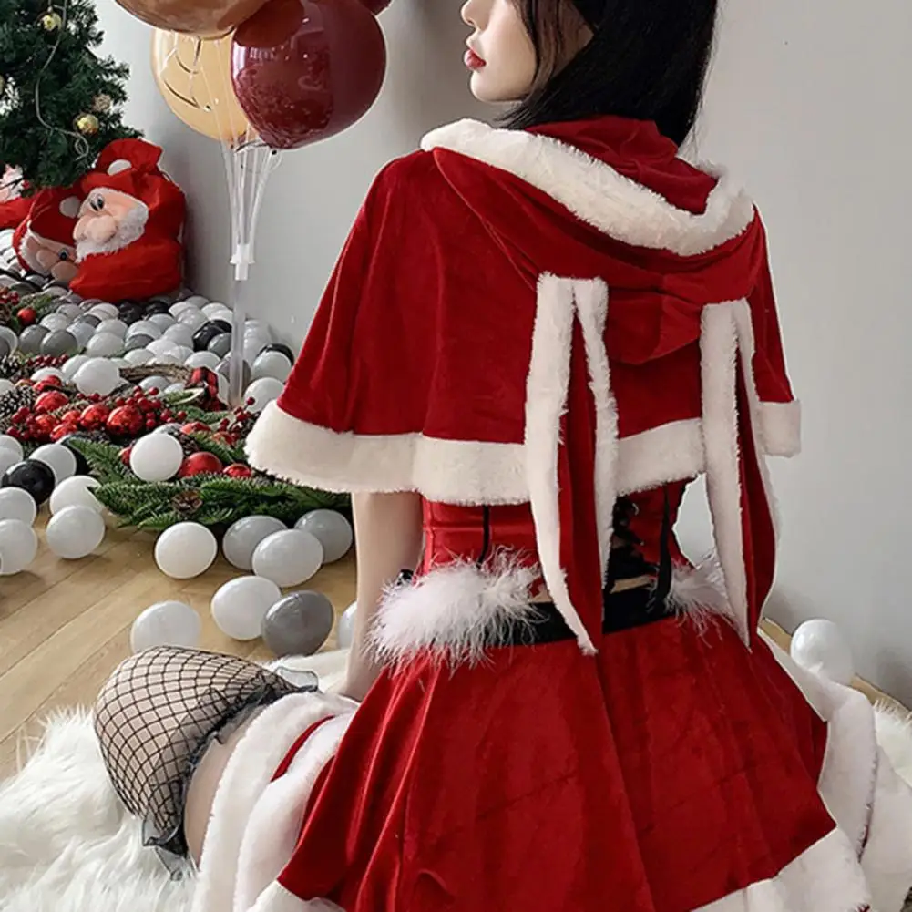 Selendang telinga kelinci selendang telinga kelinci bentuk kelinci berkerudung selendang Cosplay untuk Natal Tahun Baru hangat mewah Santa Claus Cape