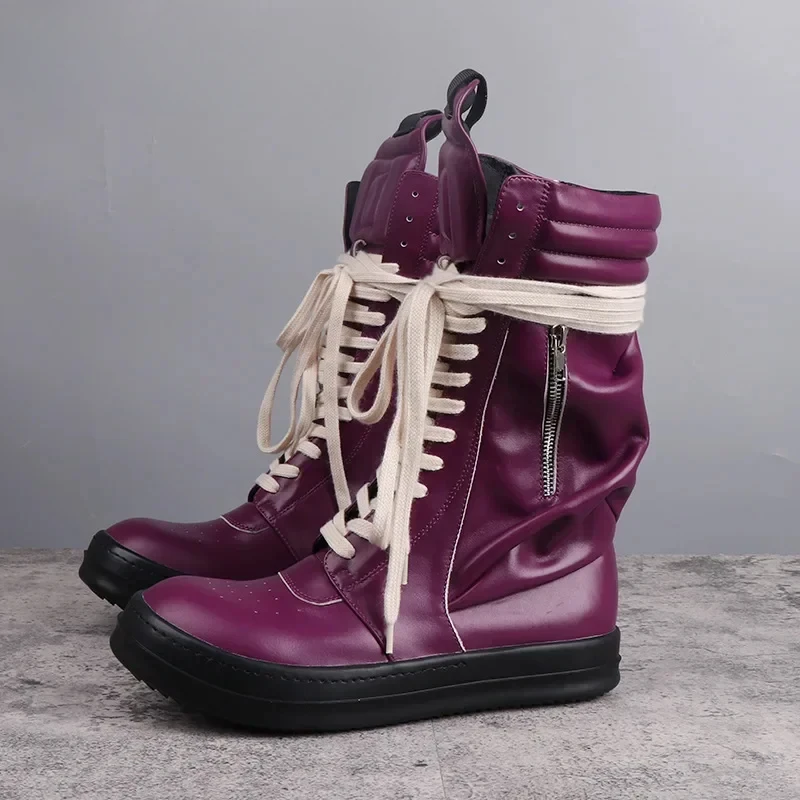 

Rick Vintage High Top Boots Men‘s Winter Shoes Genuine Leather Motorcycle Boots Lace-up Zipper Long Boots Women Pocket Shoes
