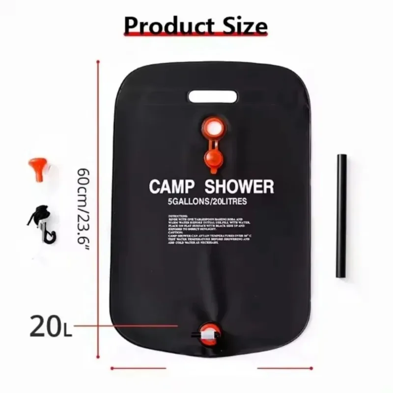 Outdoor Camping Shower Bag 20L Solar Heated Water Storage Bag Portable Folding Bath Bag for Hiking Picnic Car Travel Use
