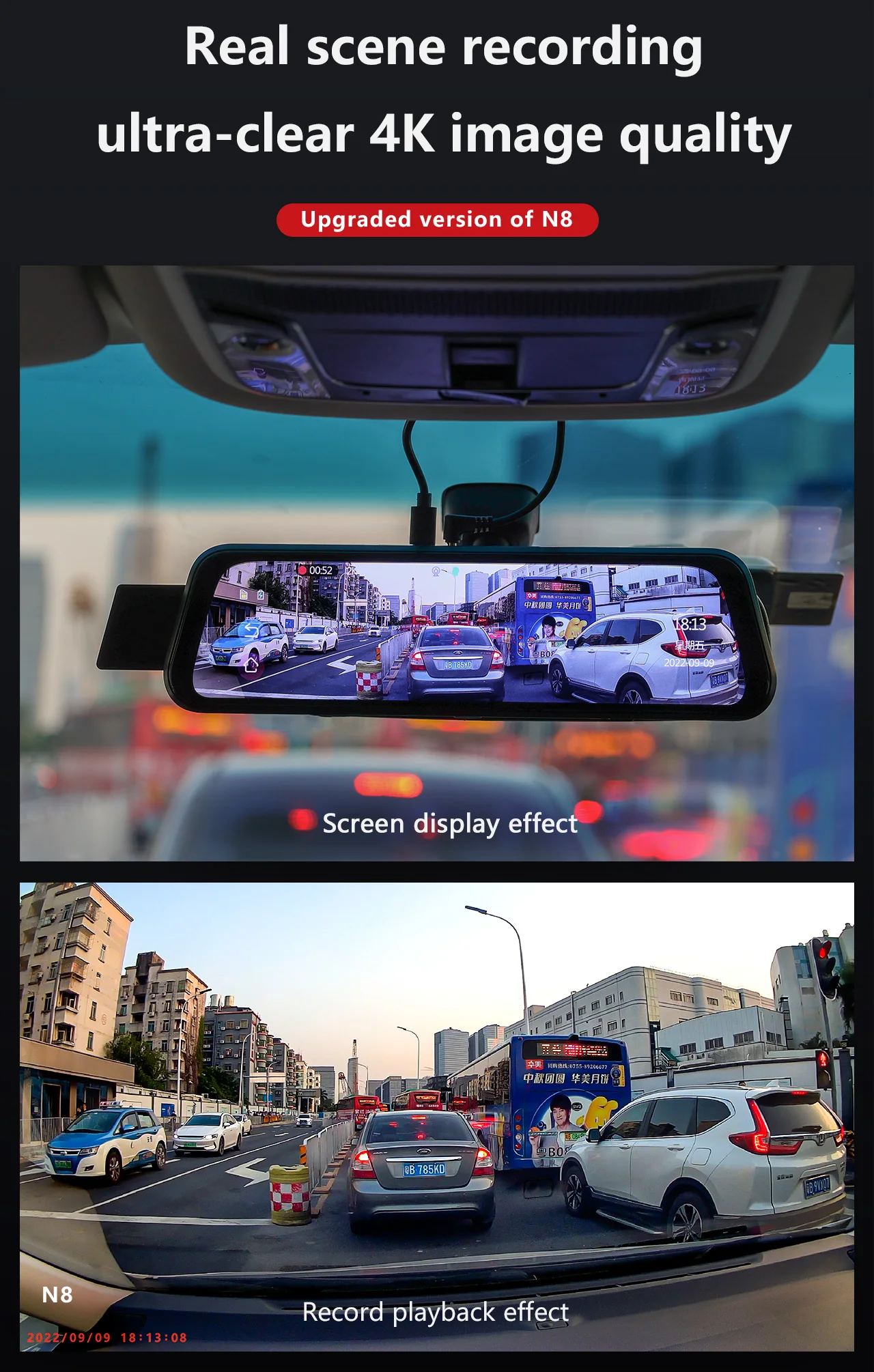 10'' Dual Lens Dash Cam ADAS BSD FHD Car Mirror  DVR Night Version WIFI Front 4K Rear 1080P