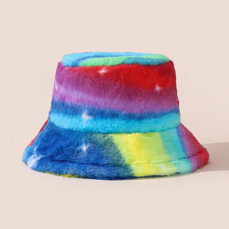 

Fashion Rainbow Starry Galaxy Bucket Hats Women Autumn Winter Plush Fisherman Hat Outdoor Fluffy Warm Basin Cap Bob Panama