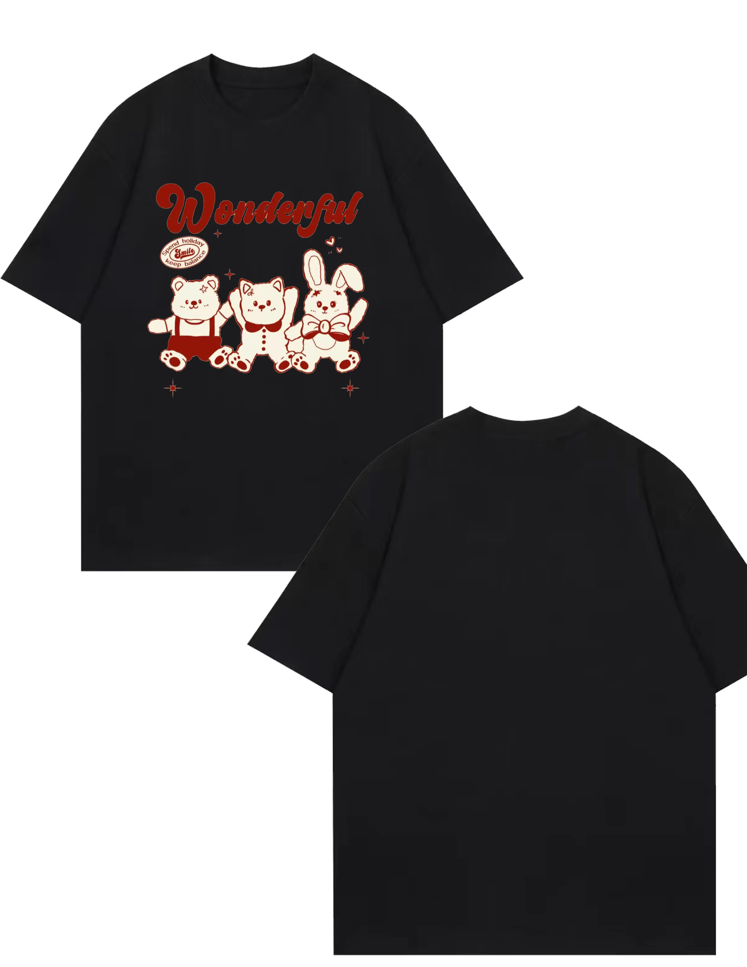 

Red wonderful letter cartoon animal print round neck T-shirt made of 100% pure cotton for comfort