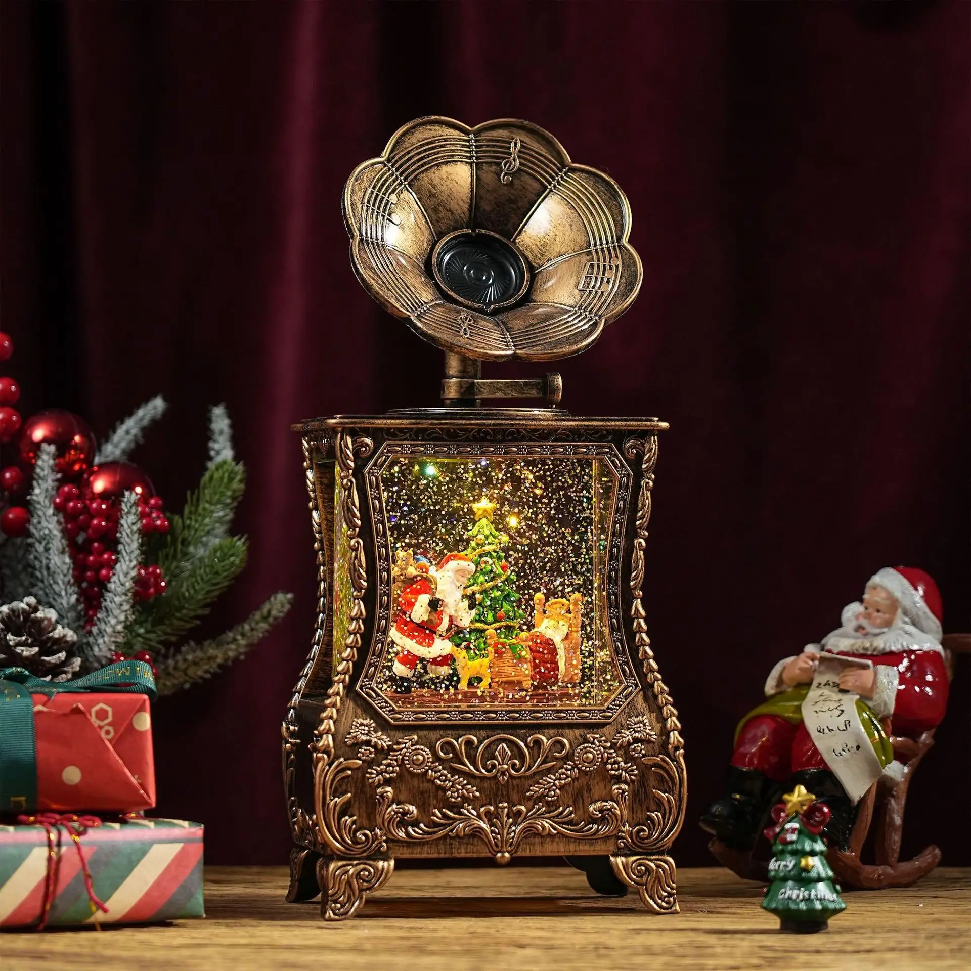 

Рождественские настольные украшения, фонограф, рог, снежинка, ночник, рождественский подарок