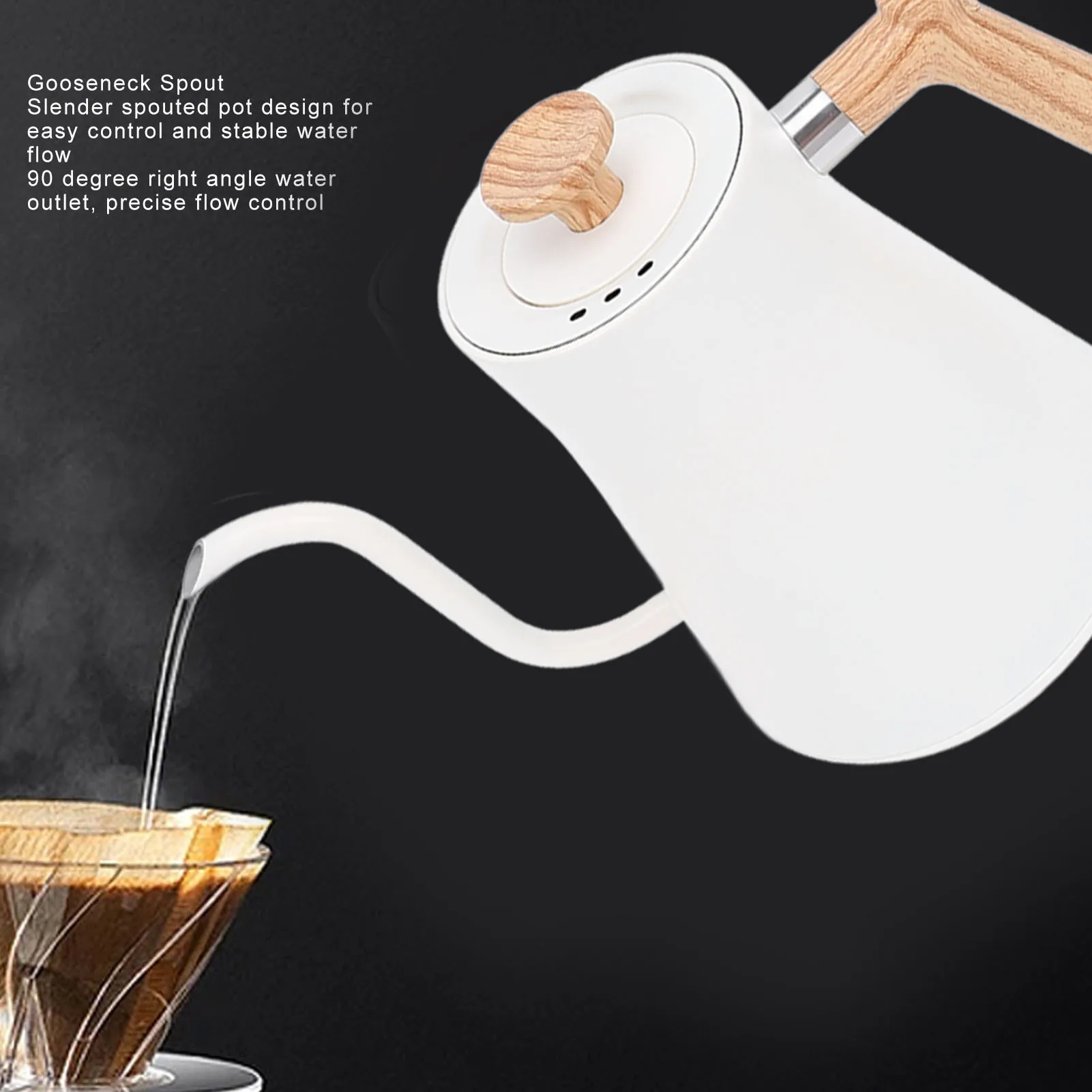 Electric Gooseneck Kettle 1200W Stainless Steel Precise Temperature Control Teapot Pour Over Coffee Kettle with LCD Screen Timer