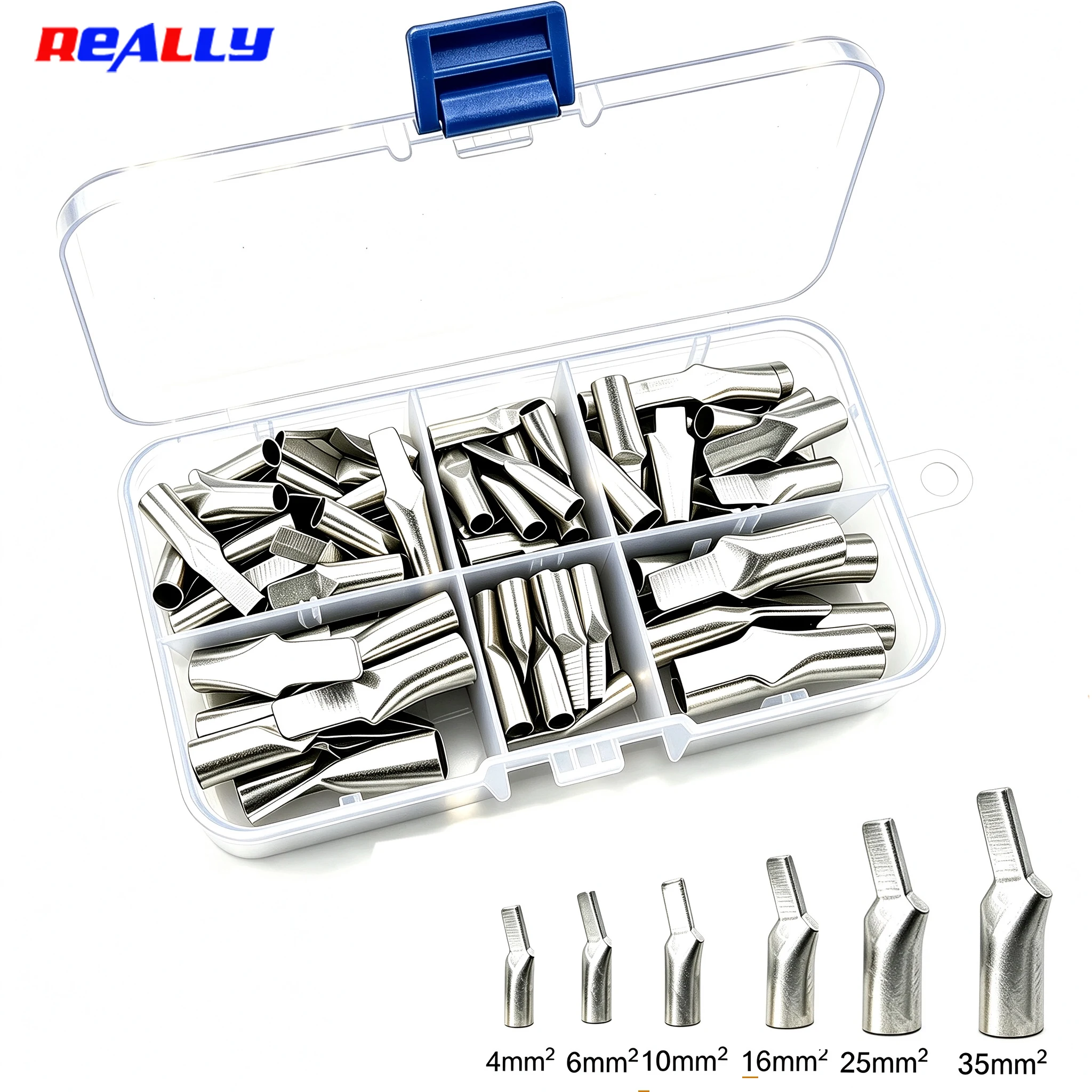 45Pcs C45 Duckbill Terminal Kit, 4/6/10/16/25/35mm² Tinned Purple Copper Pin Lug, Plug-in Crimp Cable Terminal for MCB Miniature