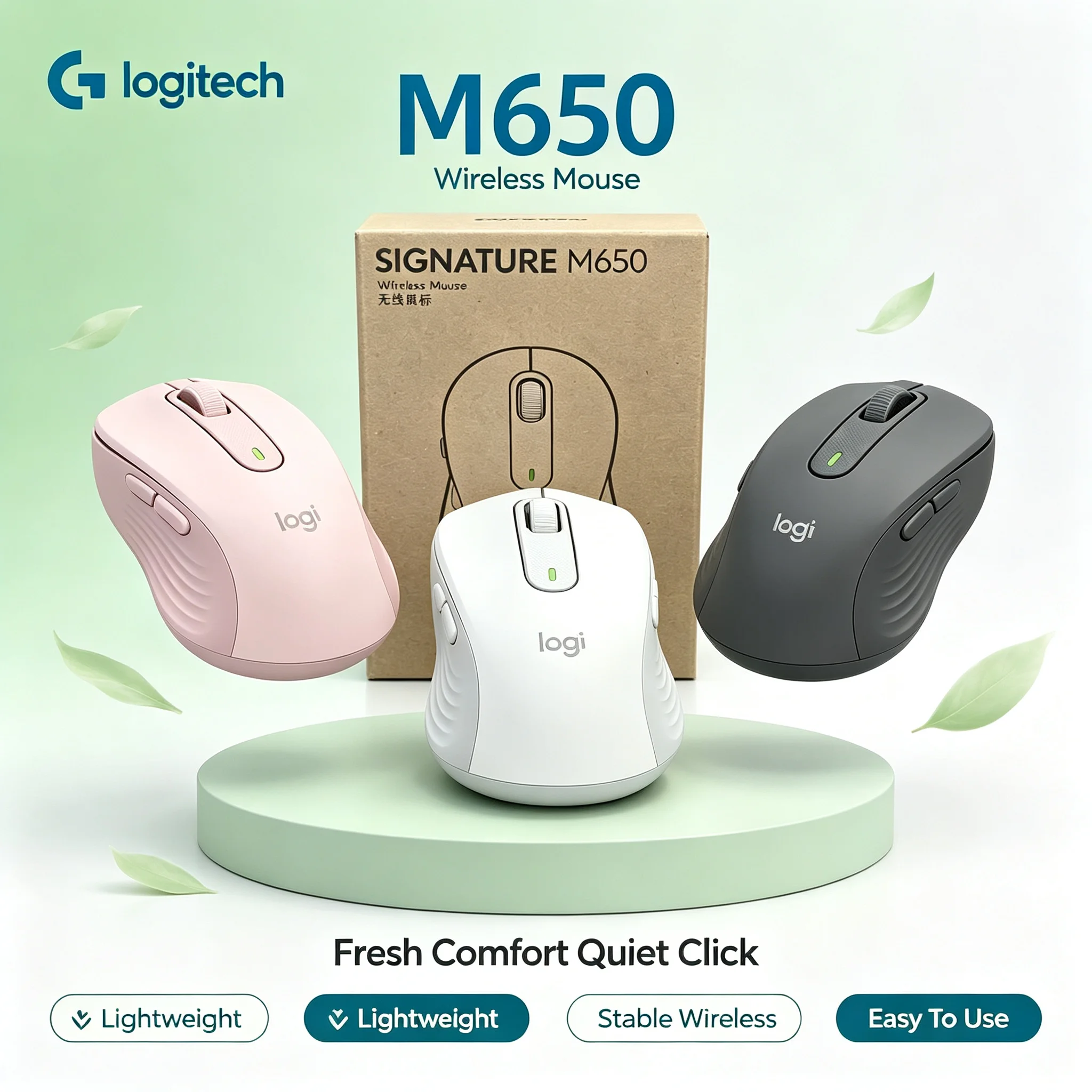 Logitech M650 Wireless Mice Ergonomic Body Silent Click Long‑Lasting Battery For Business Use