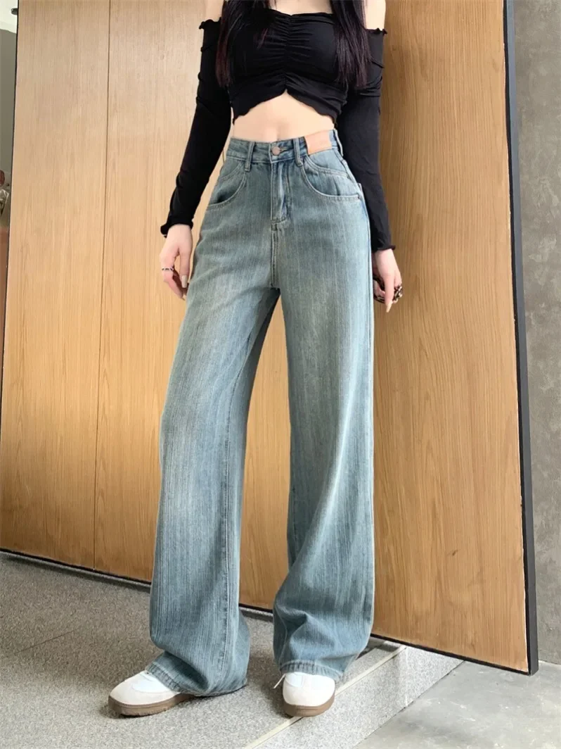 

Korean Fashion Wide Leg Jeans Autumn Winter Loose Retro Straight Pants Trousers Women Women's Pant Cheap Clothes Elegant Woman