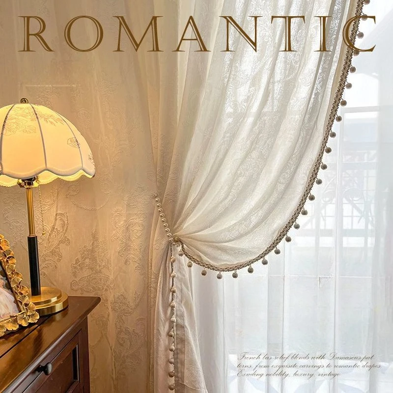 Champagne Color Luxury Translucent Gauze Living Room Decorative Drapes Curtain Hotel Sunshade Cloth UV Protection Bedroom Screen