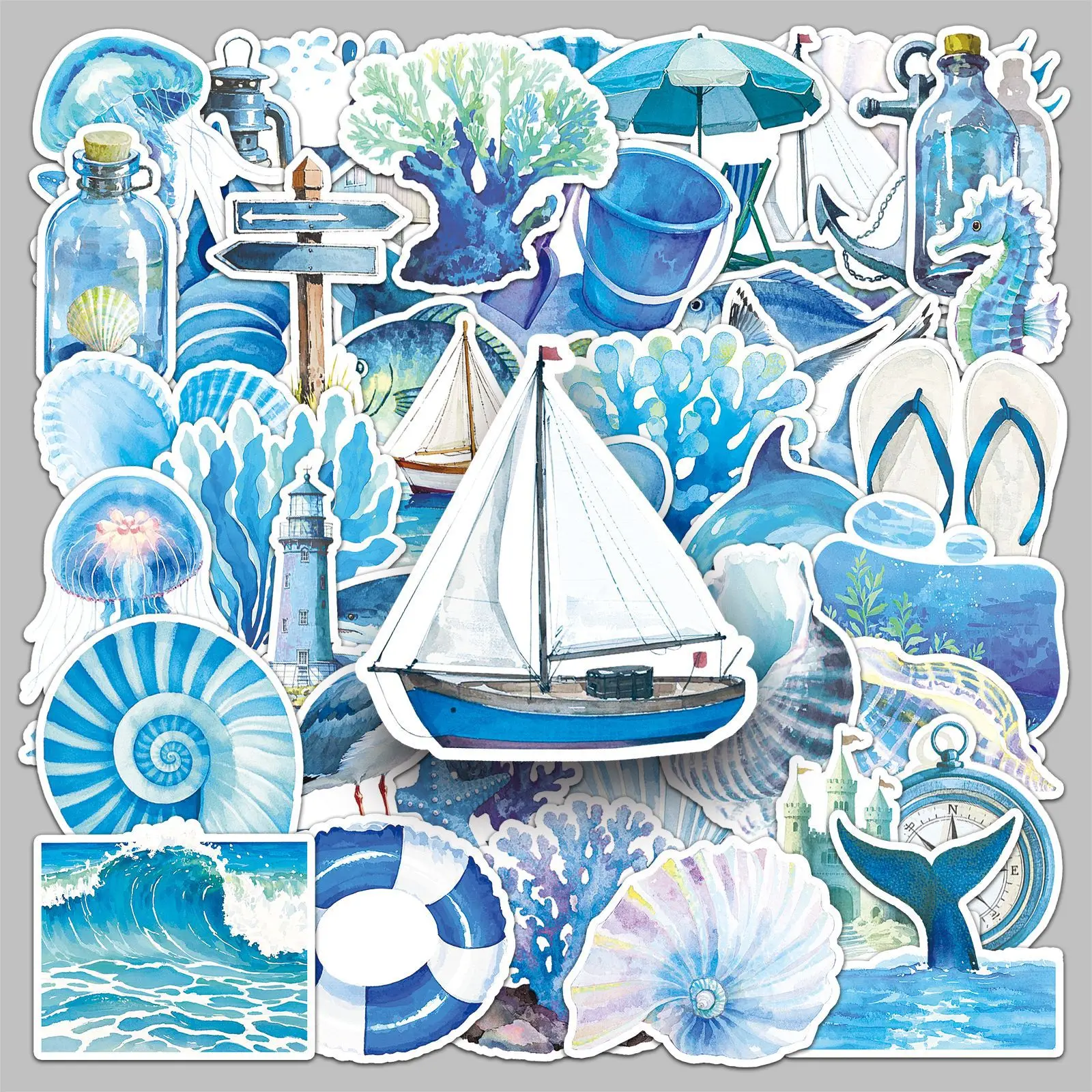 10/50PCS Blauwe Zee Sticker Leuke Zeeleven Graffiti Decal Gepersonaliseerde DIY Water Cup Mobiele Telefoon Case Briefpapier doos Bureau