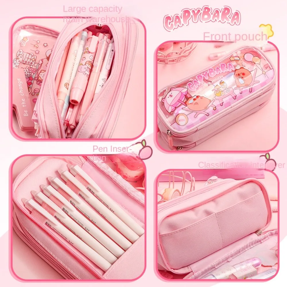 

Portable Letter Capybara Pencile Bag Zipper Kawaii Capybara Makeup Bag Cartoon Waterproof Cartoon Pencile Case School