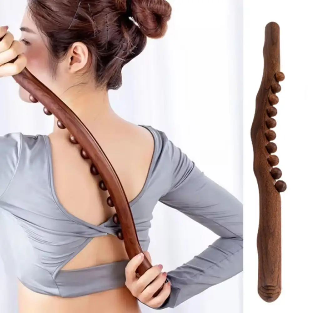 

8 Beads Gua Sha Massage Stick Carbonized Wood Back Body Meridian Scrapping Therapy Wand Muscle Relaxing Acupuncture Massager