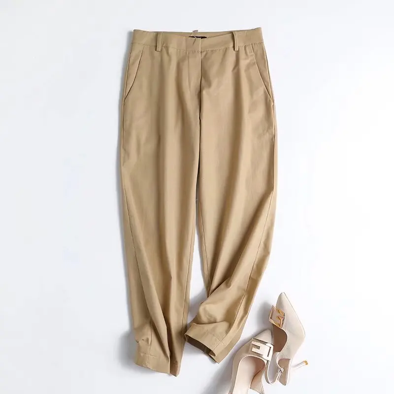 Damskie spodnie z wysokim stanem, proste nogawki, bawełniane, codzienne, na wiosnę i lato, nowe, wyszczuplające, wygodne, w stylu streetwear.