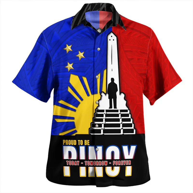 Vintage Summer 3D Republic Of The Philippines National Flag Printing Shirts Filipinos Emblem Graphic Short Shirts Men Cool Tops