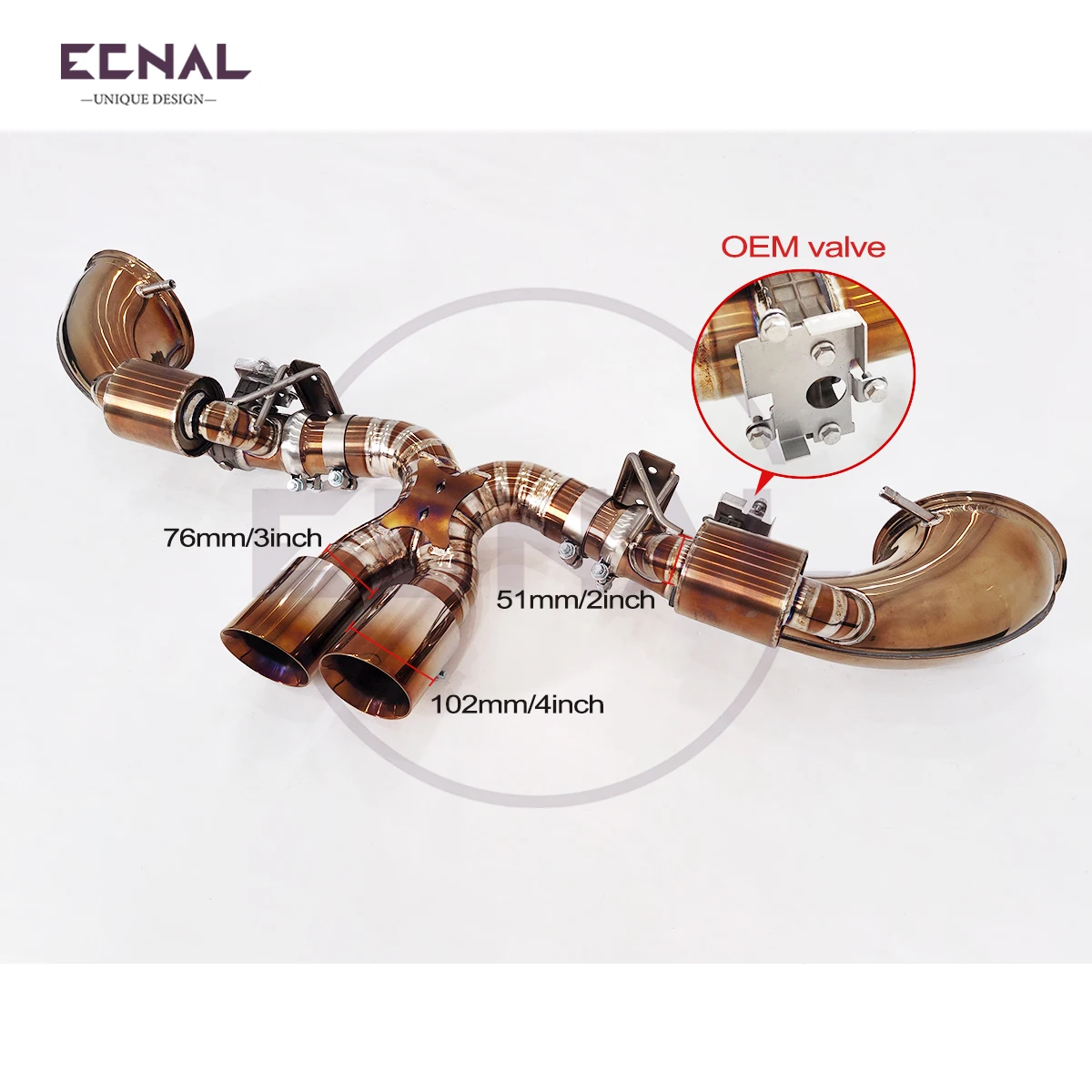 Ecnal Exhaust Axle-back Pipe with OEM Valve Gold Titanium Alloy High Performance Sport Exhaust System for Porsche 992 GT3