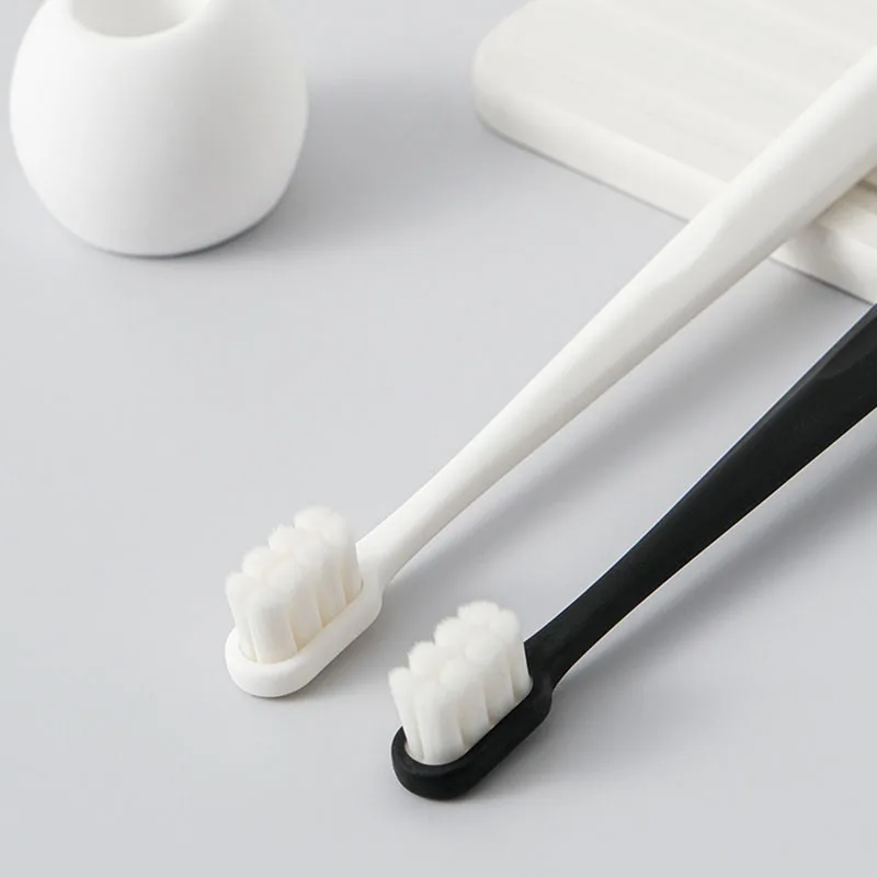 Ultra-fine Soft Million Nano Bristle Adult Toothbrush Protect Gums Household Couple Toothbrush Black White Matching Travel Suit