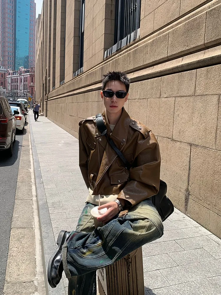 

Коричневая мотоциклетная куртка из искусственной кожи для мужчин и женщин, весна-осень, новая модная модель