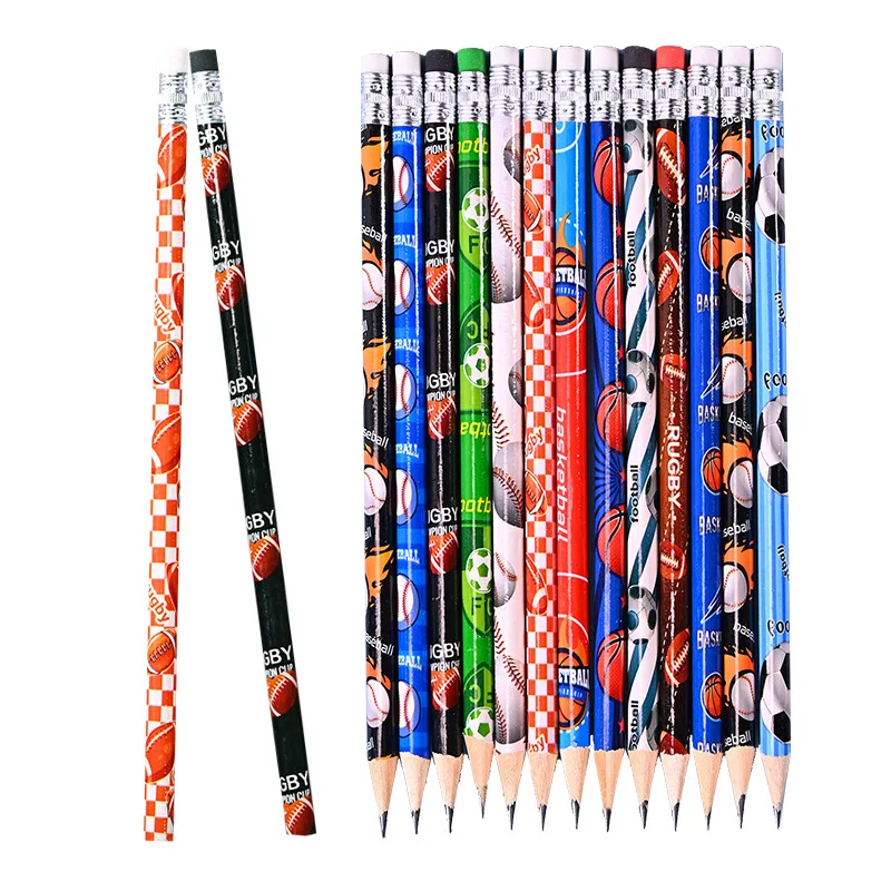 12Pcs Football Basketball Wooden Pencils Kids Soccer Pencils Birthday Party Favors Child Back To School Gift Stationery Supplies