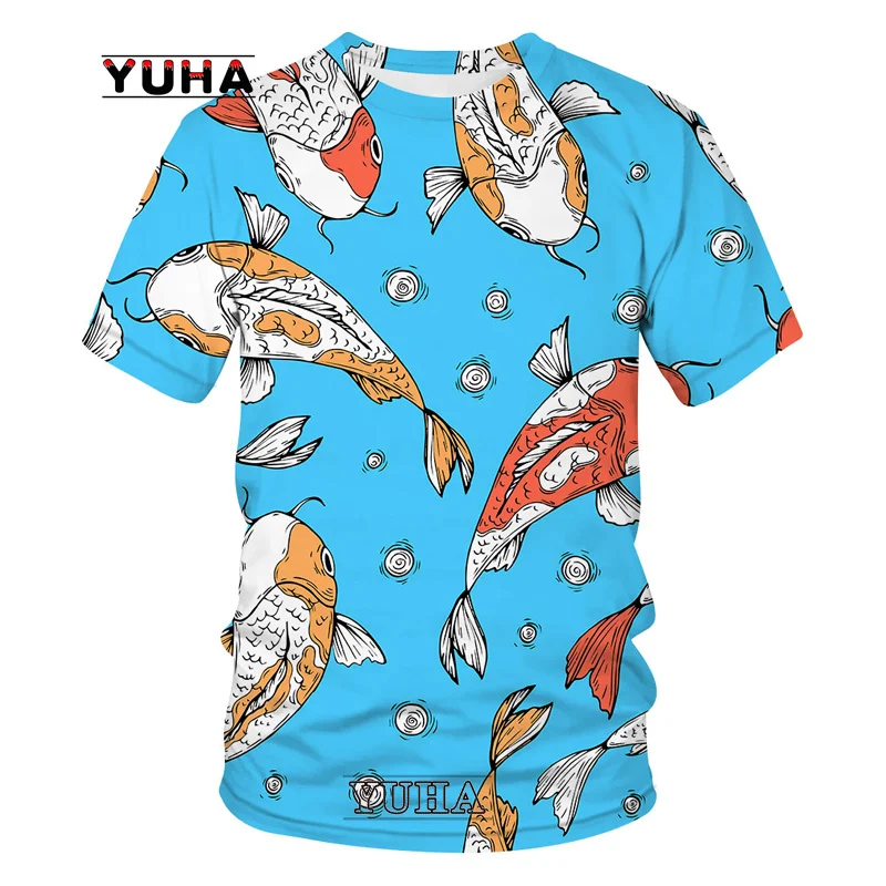 New Harajuku koi fish 3D pattern printing men's cool T-shirt men's/women's summer jacket T-shirt animal fashion essential short-