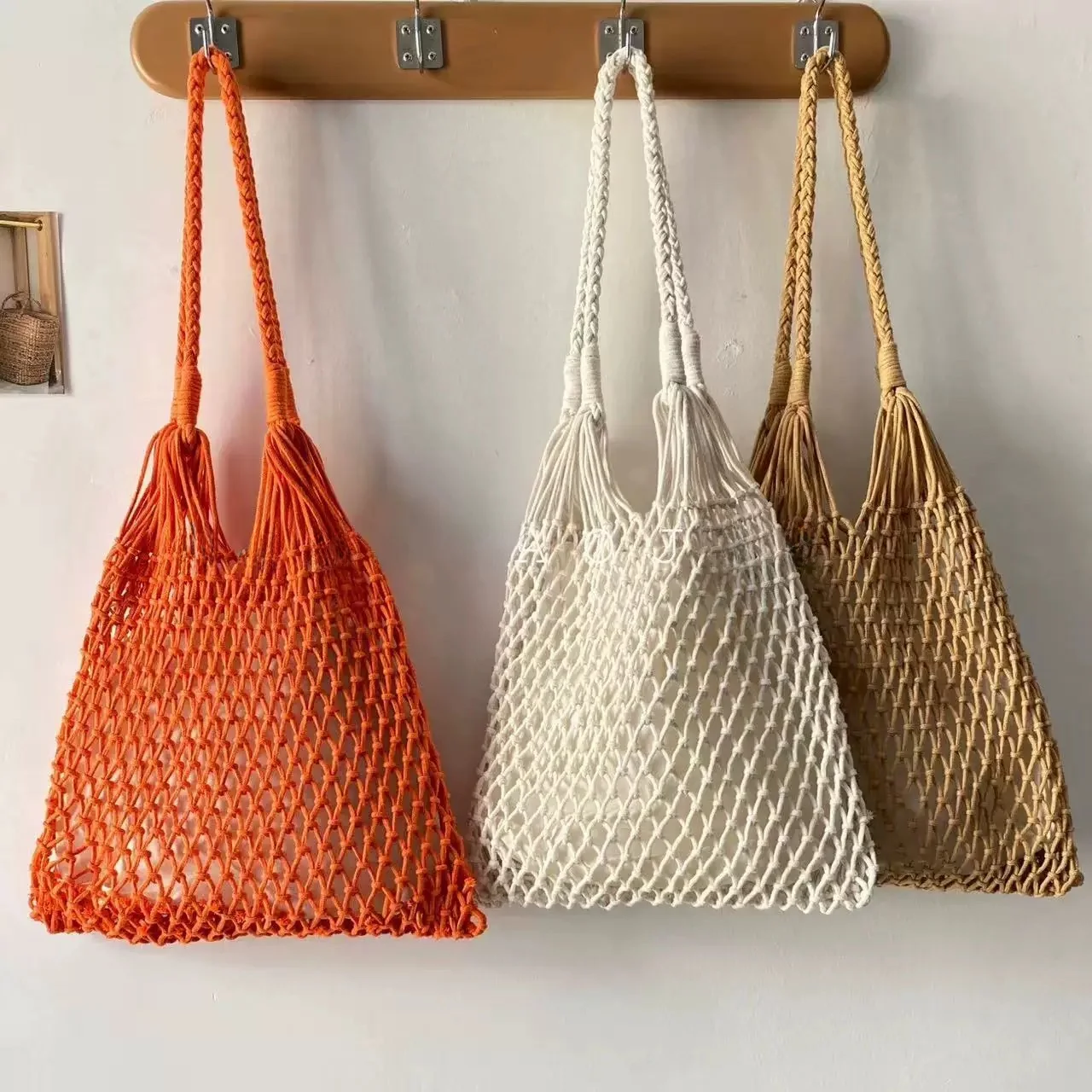 

Hollow out Fiing Net Bag Tote Bag Large Capaci Armpit oulder Bag Beach Vaion Beach Sand Bag Woven Bag Korean Sle