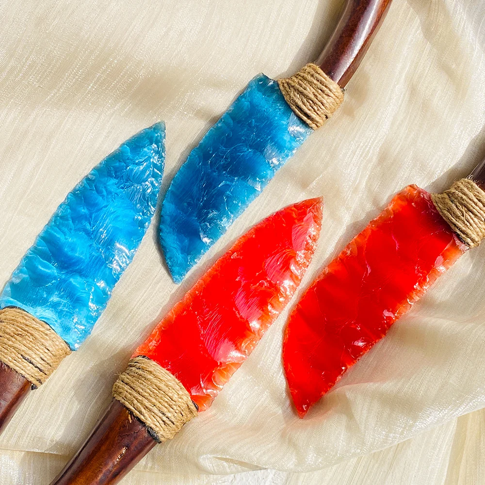 Handcrafted Blue & Red Cat Eye Crystal Knife 1pc with Wooden Handle Unique Raw Uncut Stone Home Decor Versatile Indoor Outdoor view 2