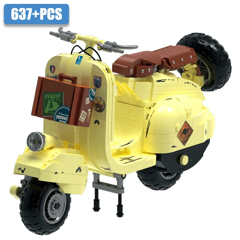 City Technical 637pcs Vintage Vespa 1964 Motorcycle Mini Size Building Blocks Bricks Retro Motorbike With Original Box Car Toys