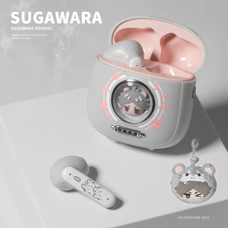 Sugawara Koushi Wireless in-ear Earphones Bluetooth 5.4 Cartoon Anime Character Noise Reduction Earbuds with Cute Earphone Bag