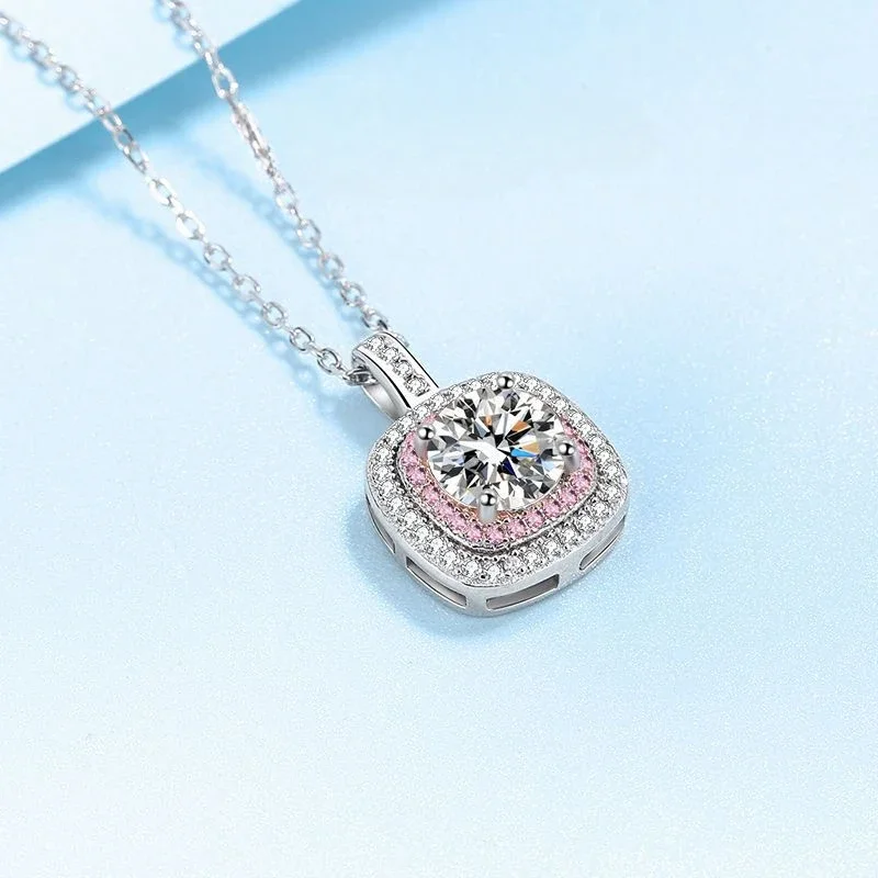 

New 1Ct D Color Moissanite Necklace for Women Sparkling GRA Diamond Pendant square Platinum PT950 with rose gold Wedding Jewelry