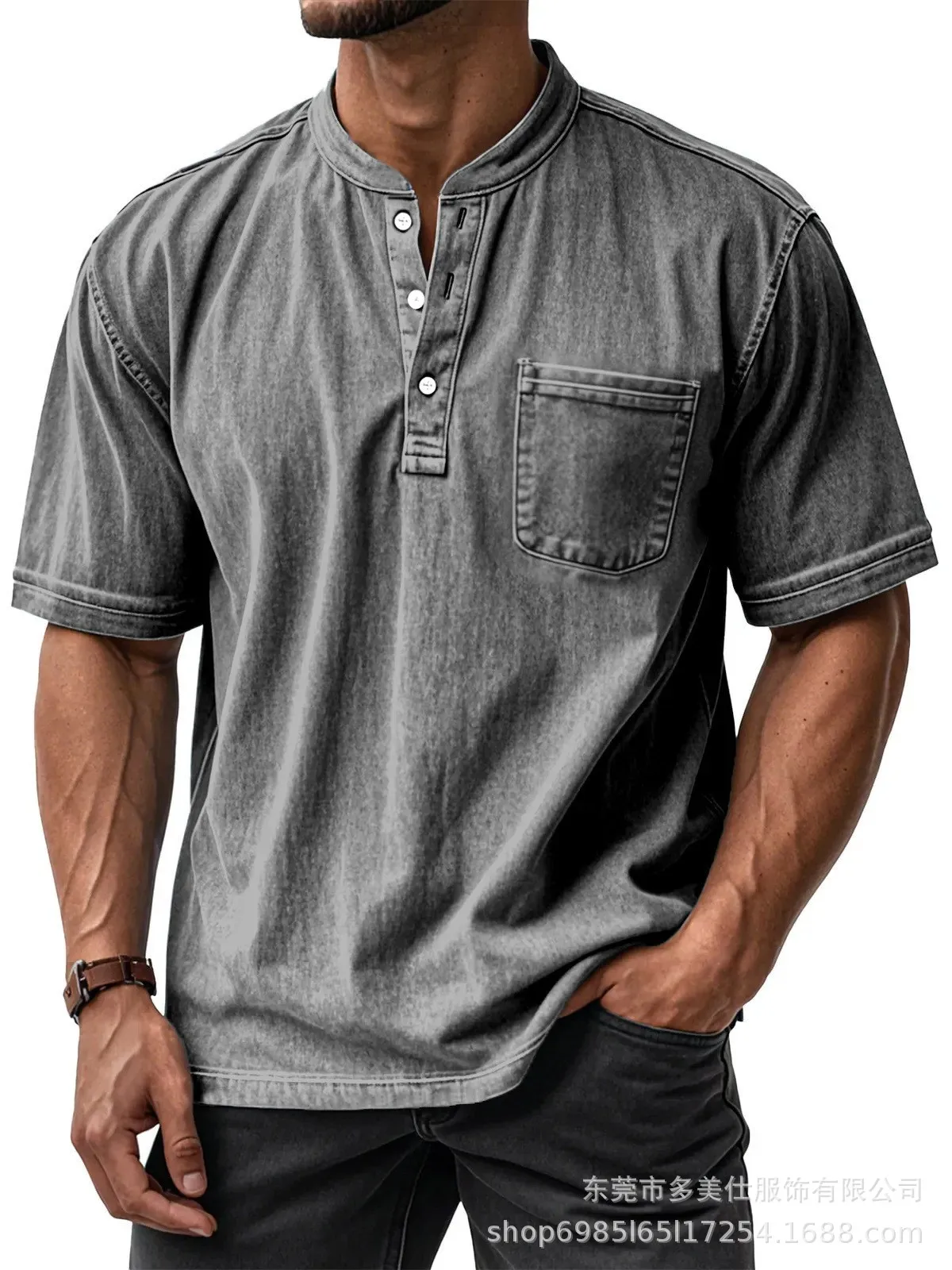 2025 New Cross-border Men's Casual Versatile Short-sleeved Button-neck Shirt Polo Shirt Men's