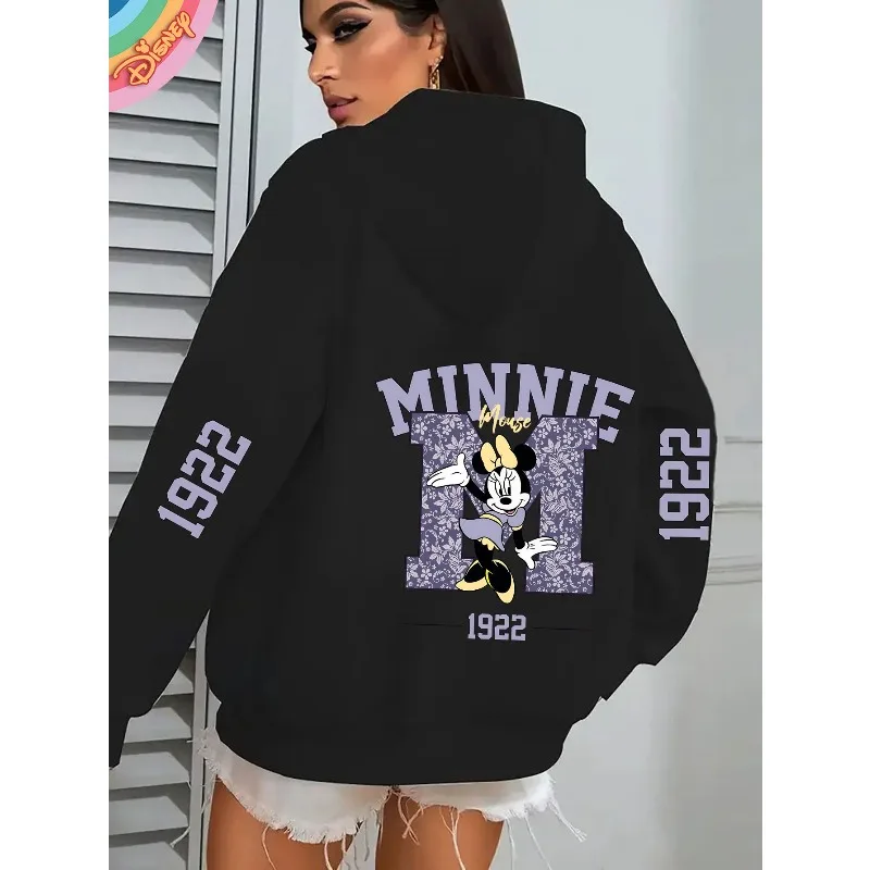 سويت شيرت نسائي كاجوال بغطاء للرأس من Disney Minnie's 1922 بتصميم كرتوني وتصميم مرح لملابس الشتاء غير الرسمية