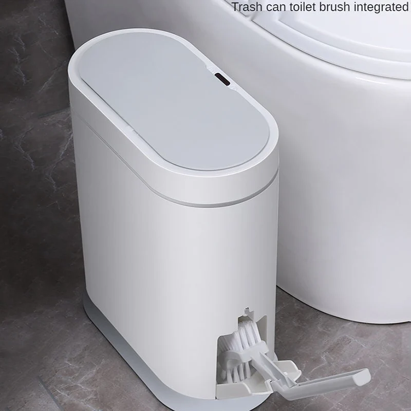 

9L Trash Can With Cover Toilet Brush Smart Sensor Automatic Bathroom Waste Garbage Bin Household Waterproof Narrow Seam Trash