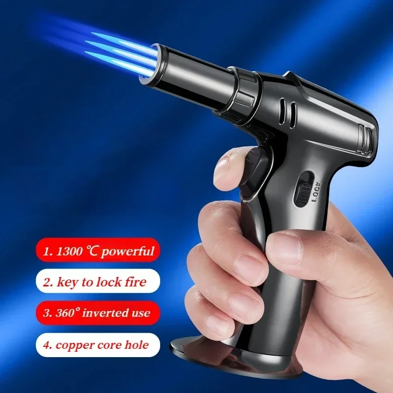

Portable Windproof Cigar Turbine Lighter Outdoor Kitchen BBQ Lighter Metal Welding Torch 1300CC Butane Gas Lighter Ignition Tool