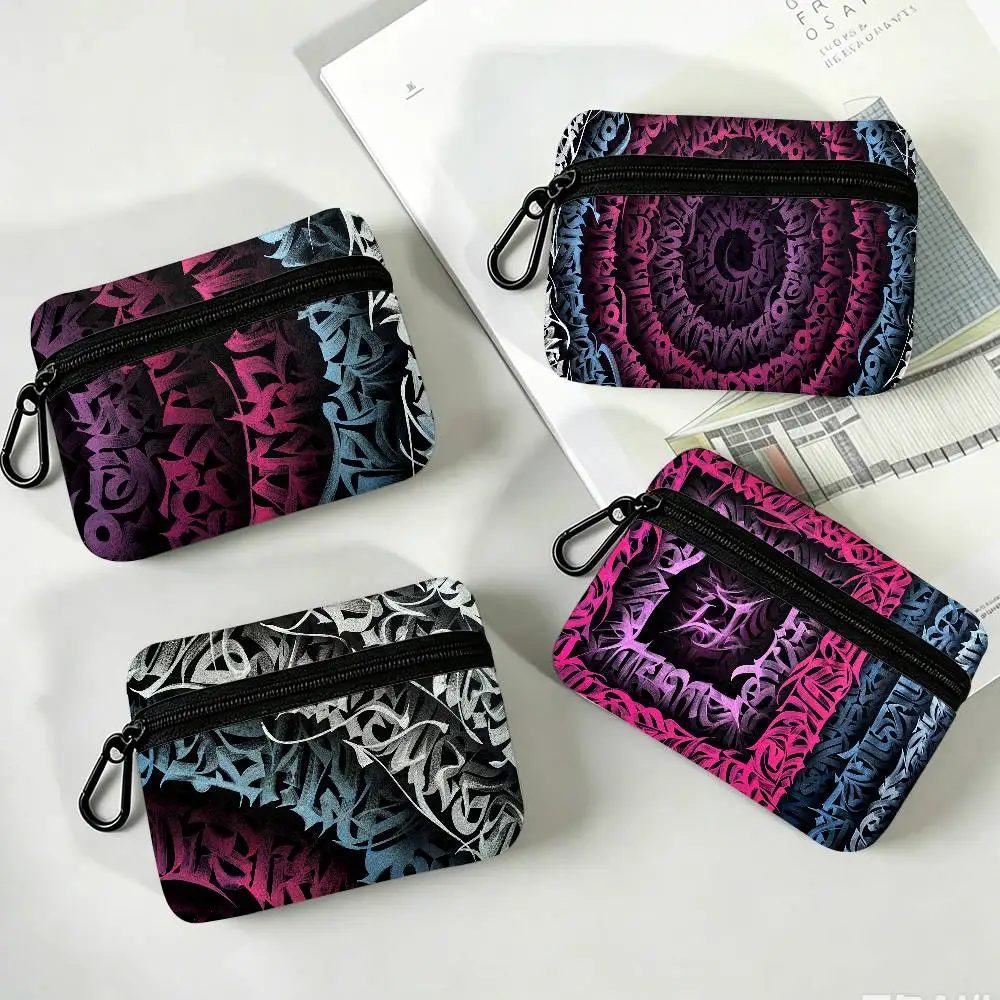 Pokras Totem Design Lampas Art Graffiti Oxford Fabric Zipper Pouch Lightweight Hanging Coin Wallet For Coins ID Cards