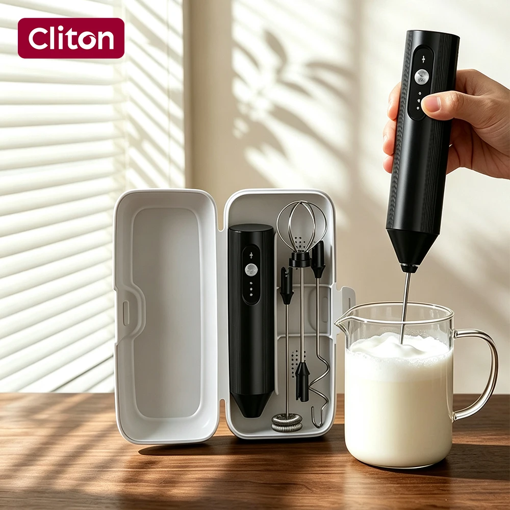 Portable Multi-Function Wireless Rechargeable Milk Frother Handheld Electric Mini Blender with Storage Base for Coffee Lovers
