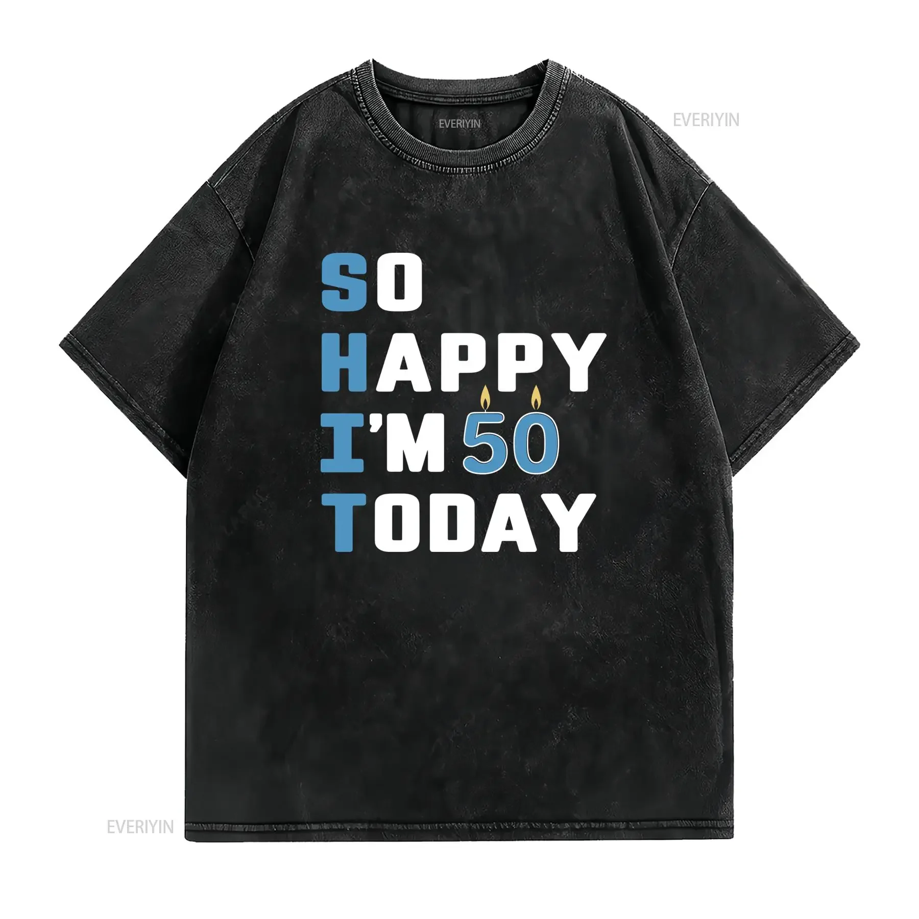Men'S Funny 50th Birthday T Shirt So Happy I'm 50 Today Print with Candles Confetti Design Lightweight Round Neck vintage