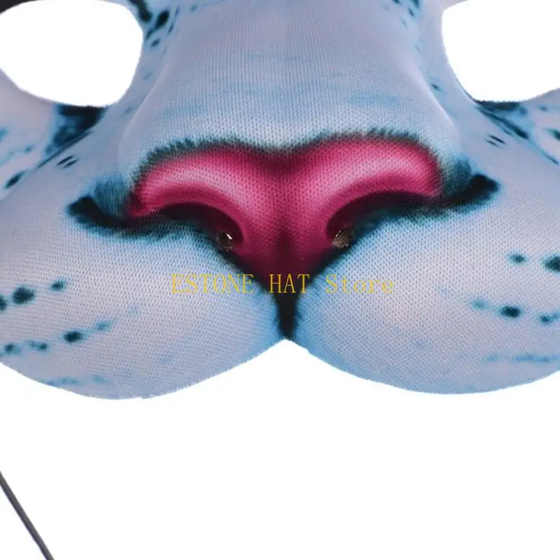 49MF 현실적인 스노우 레오파드 페이스 마스크 할로윈 스노우 레오파드 동물 반 페이스 마스크 남성 여성을위한 할로윈 의상 액세서리