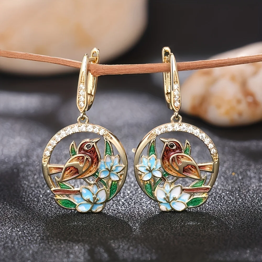 

Delicate Birds Flowers Style Pendant Earrings for Women Gold Color Bird Aesthetic Popular Party Jewelry Gift Accessories