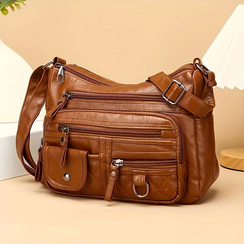 

Vintage Women's Leather Crossbody Bags, Multi-layer Large Capacity Shoulder Bag, Suitable for Commuting and Travel Occasions