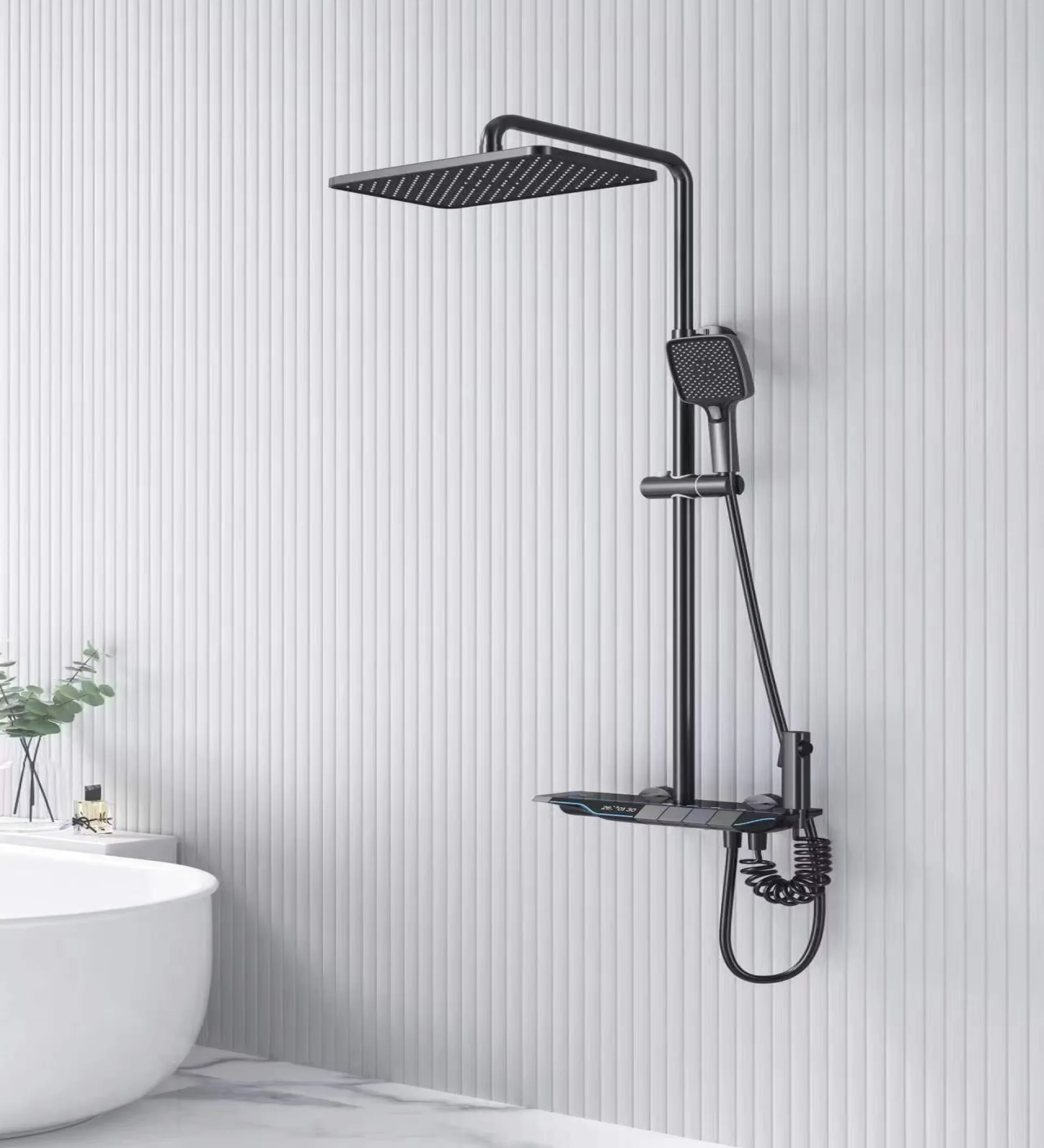 

4-функциональная душевая насадка с дождевой насадкой, душевая система для ванной комнаты с температурой, черный, серый медный душевой набор для фортепиано