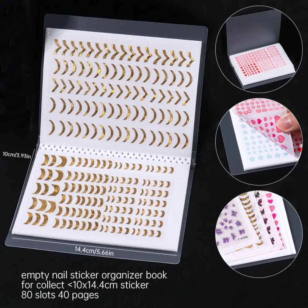 80 Slots Empty Nail Sticker Organizer Book Double-sided Use Large Capacity Nail Sticker Storage Box Storage Book Tool