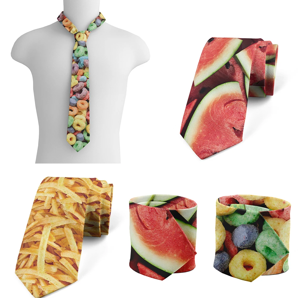 New fashion food tie men's 3D printing French fries candy watermelon pattern creative casual business tie suitable for neutral