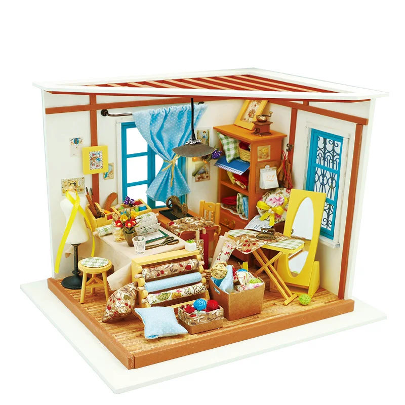 Robotime DIY Wooden Miniature Dollhouse Kits Lisa's Tailor Toys for Children Girl's Gift