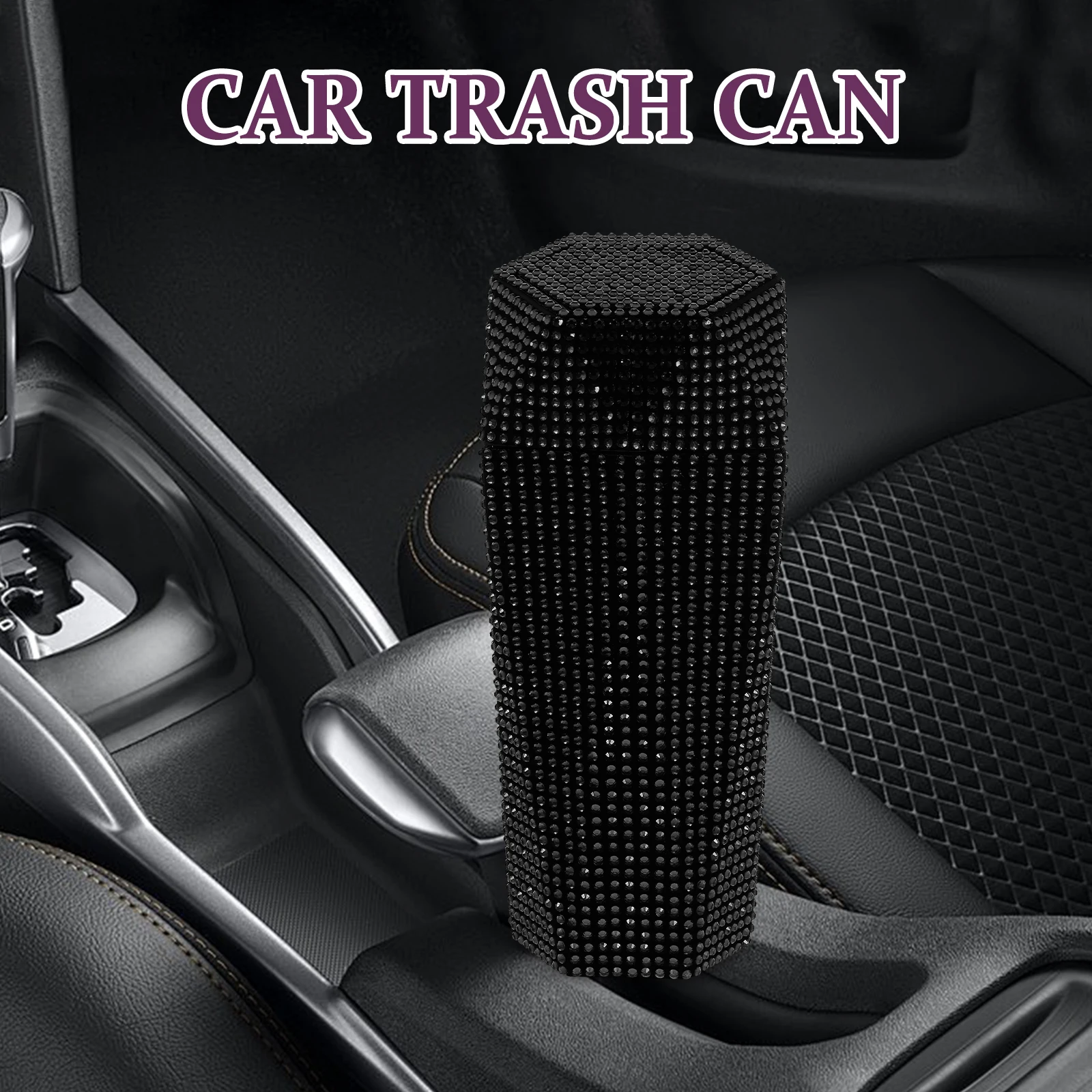 

Car Trash Can Compact Rhinestone Design Multiple Compartment Storage Organizer For Car Office Use Automotive Garbage Bin Vehicle