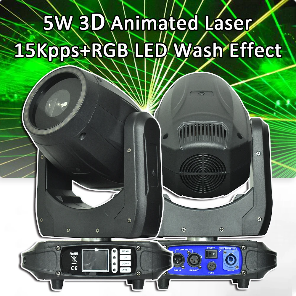 yuer animacao rgb laser moving head luz projetor padrao 3d dmx512 dj disco party dance bar holiday party effect show 5w 01