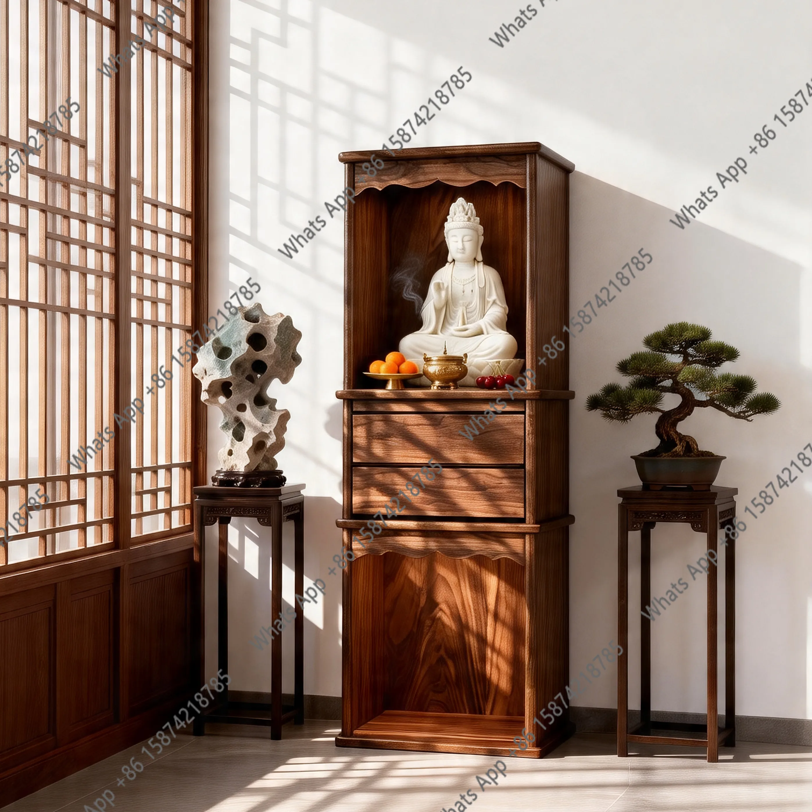 Mn New Chinese-style Solid Wood Double-layer Floor-to-ceiling Buddhist Niche Cabinet Household Buddhist Temple Table For Incense