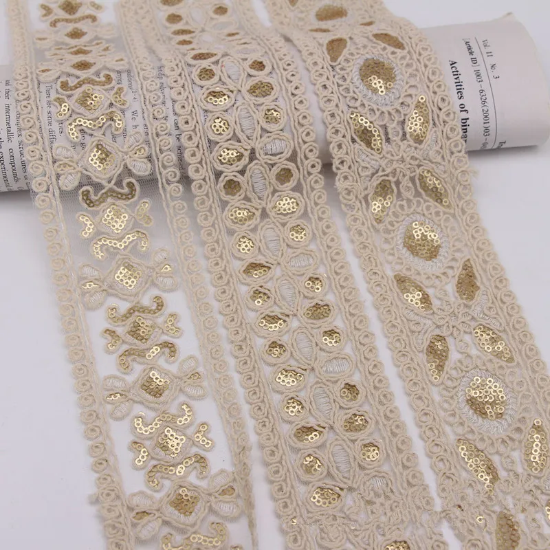 Sequin Lace Trim for Fringe, Wedding Dress Fabric, Sewing Accessories, Supplies Material, 1 Yards