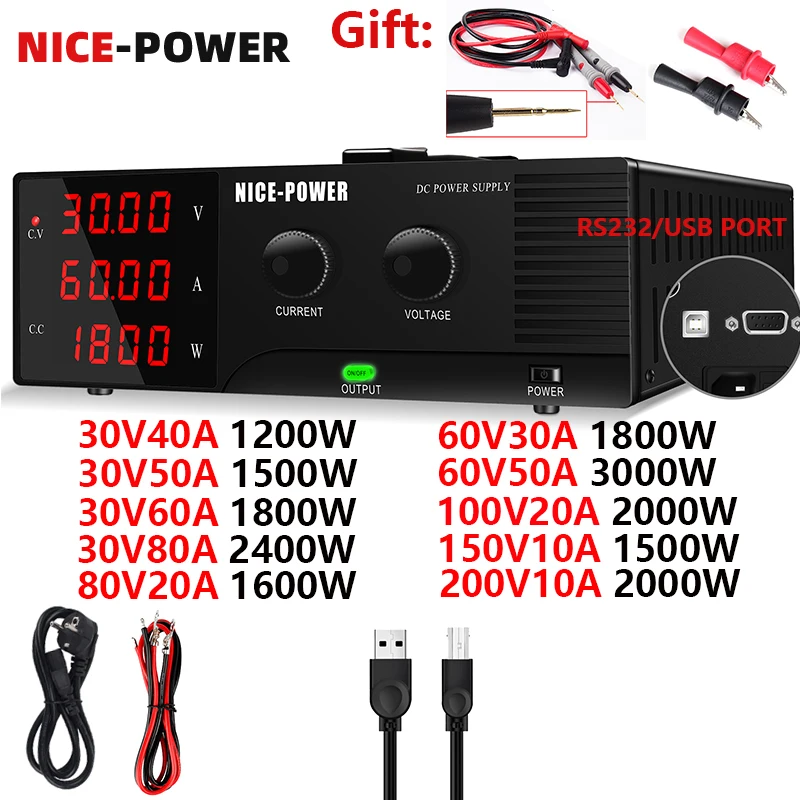 DC Power Supply 2000W 1800W Unit Lab Bench Power Supply Voltage Regulator Adjustable 60V30A 200V 10A 80V Laboratory Power Supply