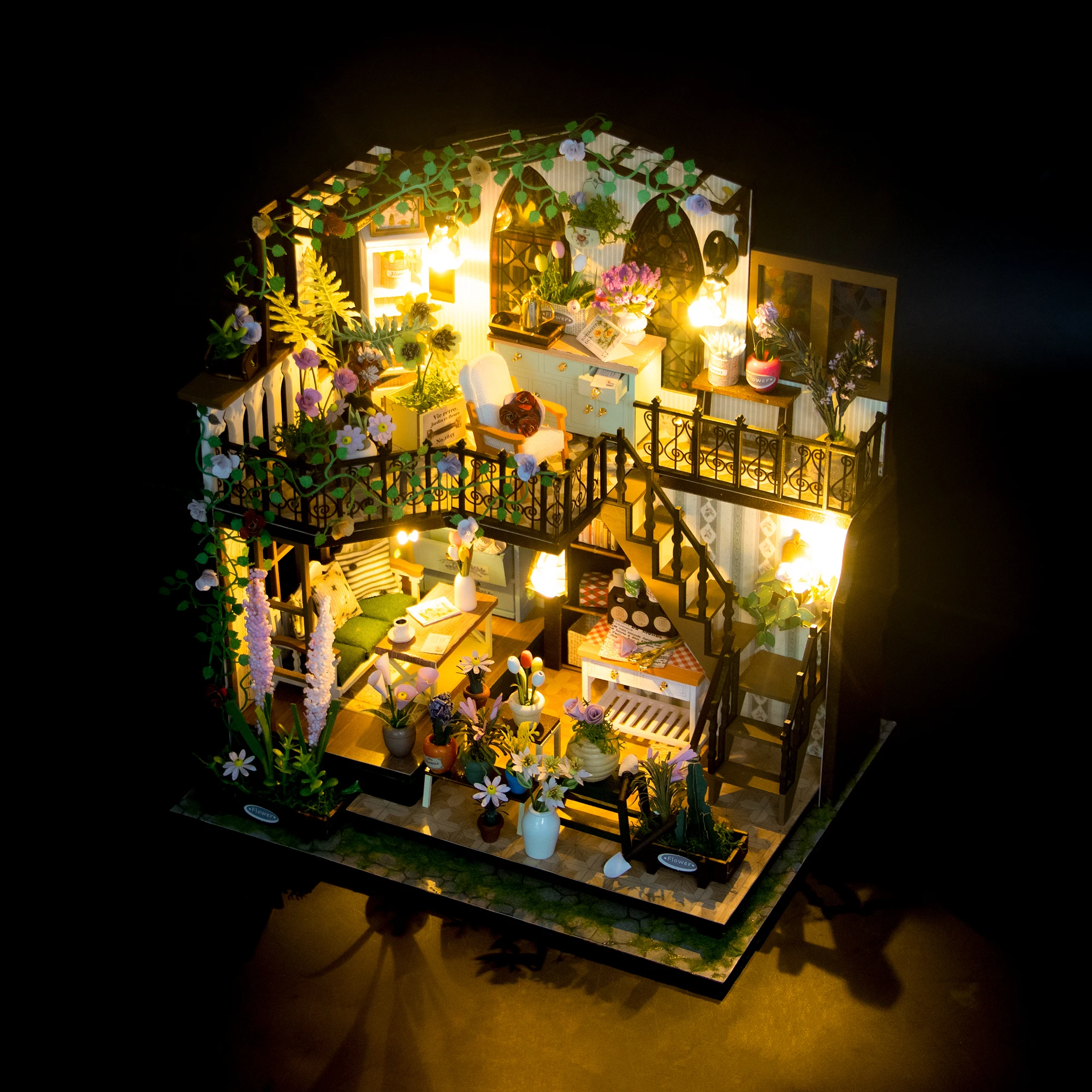 Nieuwe Diy Houten Miniatuur Model Kit Darcy Flower House Casa 3d Puzzel Poppenhuis Met Meubels Interieur Voor Vrienden Geschenken