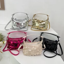 2024 Luxury Sequined Handbags Clutches Fashion Mini Bucket Crossbody Bags For Women Brand Shoulder Bags Female Sac A Main New