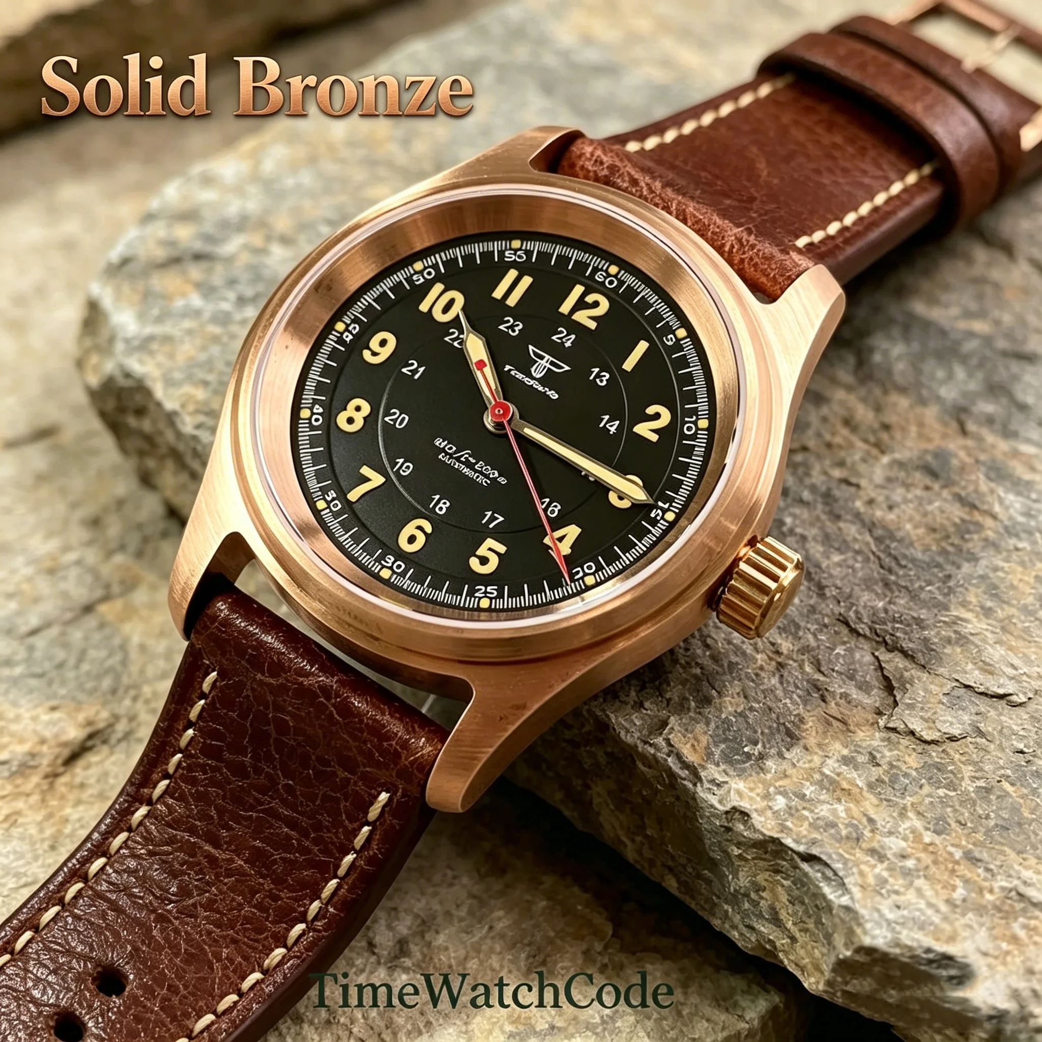 CUSN8 Solid Bronze Tandorio 20ATM Pilot Automatic Watch for Men 36mm Miyota 8215  Movement Sapphire Crystal Black White Dial